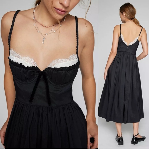 Free People For Love & Lemons Dainty Coquette Lace Doris Midi Dress Size Medium - Picture 8 of 17